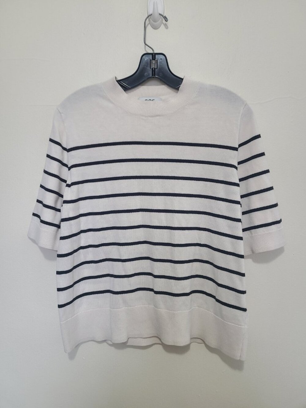 COS Striped Short-Sleeve Knitted T-Shirt Top Cream & Black Size L